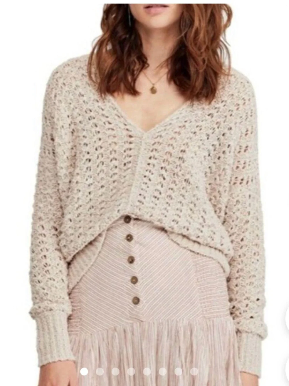 Free People Blush Open-Knit V-Neck Sweater